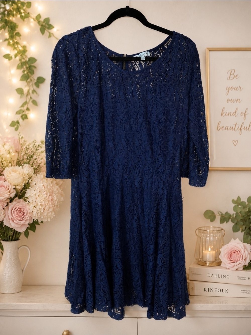 Navy Lace A-Line Dress - Women's Classic Fit